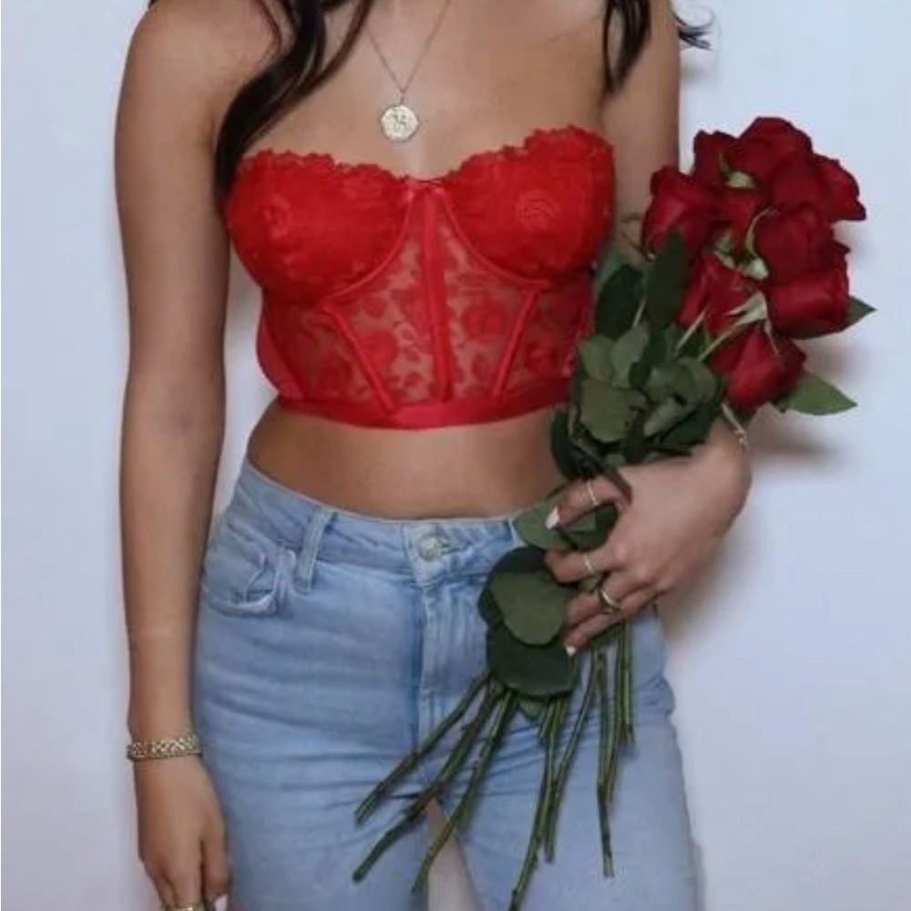 For Love And Lemons Red Lace Bustier